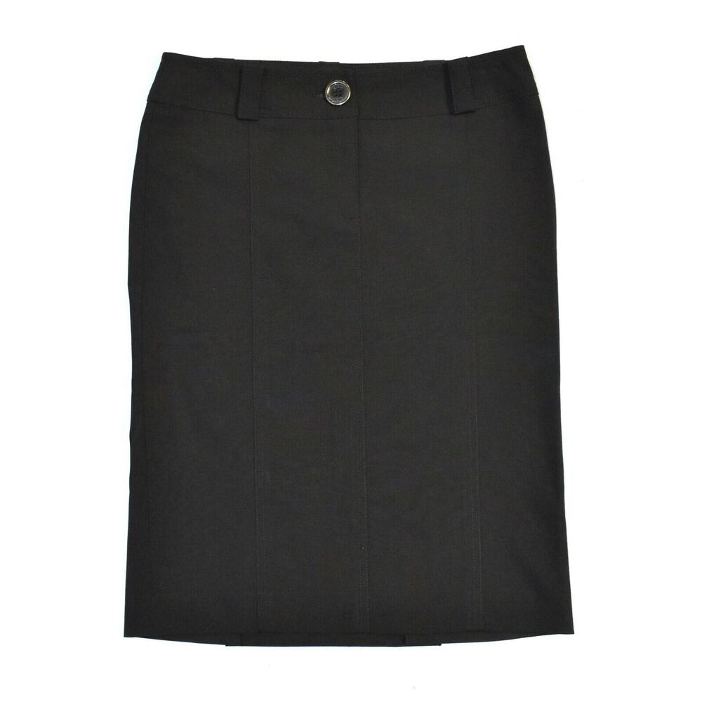 B0 Auth BURBERRRY LONDON Black Wool Zip Fly Back Flap Pockets Pencil Skirt Sz 2